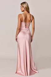 Blush Spaghettiträger Etui Satin Brautjungfernkleid mit Schlitz